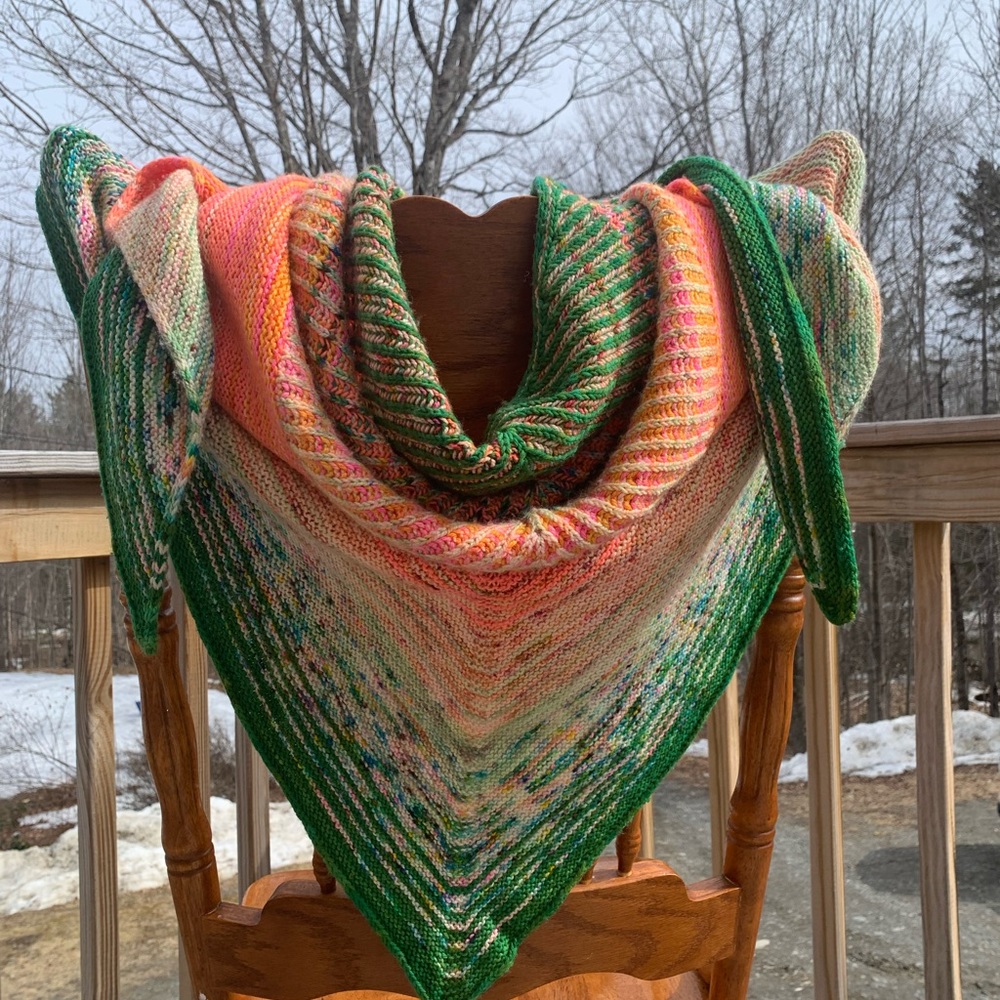 Hand knit triangle shawl